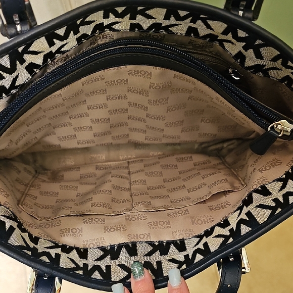 Michael Kors Navy and Gray MK Logo Tote with Front Flap Pocket - Picture 6 of 10